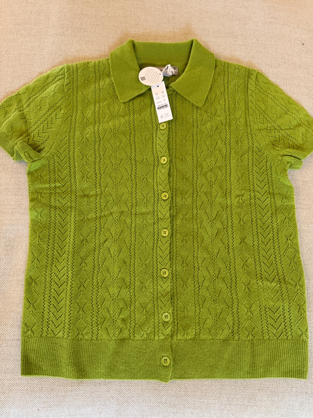 J CREW L Cashmere pointelle button-up short-sleeve cardigan CR241 $158 - Picture 5 of 7